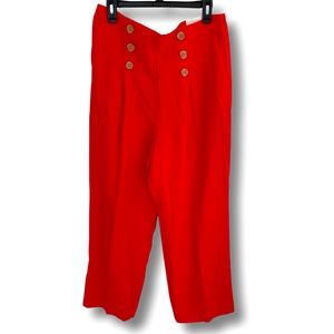 Ann Taylor Orange Sailor Pants Full Length Wide Leg With Six Buttons Size 10
